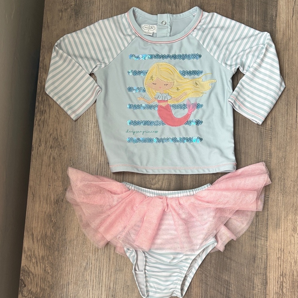 Mud Pie Mermaid Sequin Top with Striped Sleeves